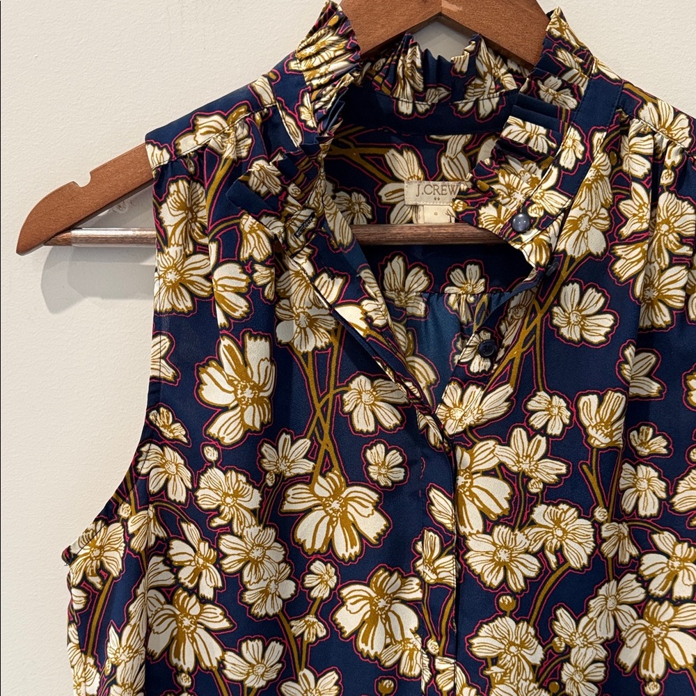 J. Crew Navy and Gold Floral Blouse